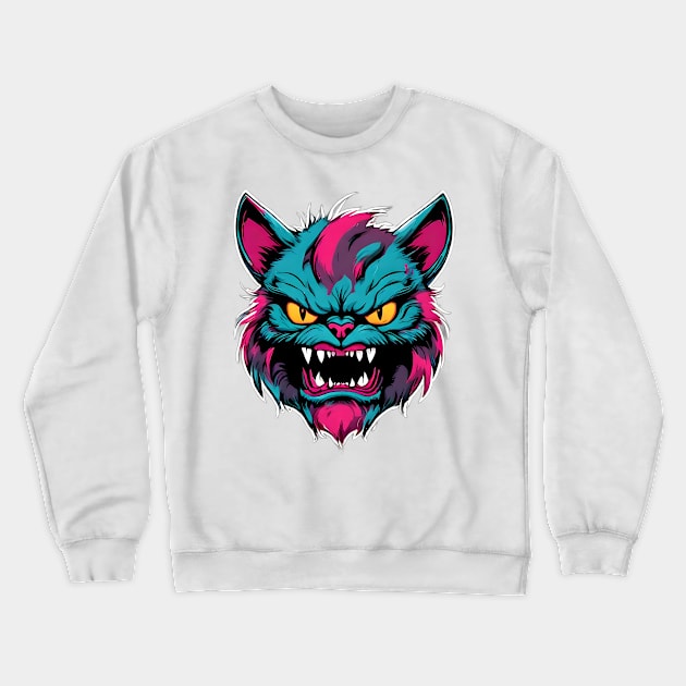 An Angry Cat with Grinning Face Crewneck Sweatshirt by FooVector